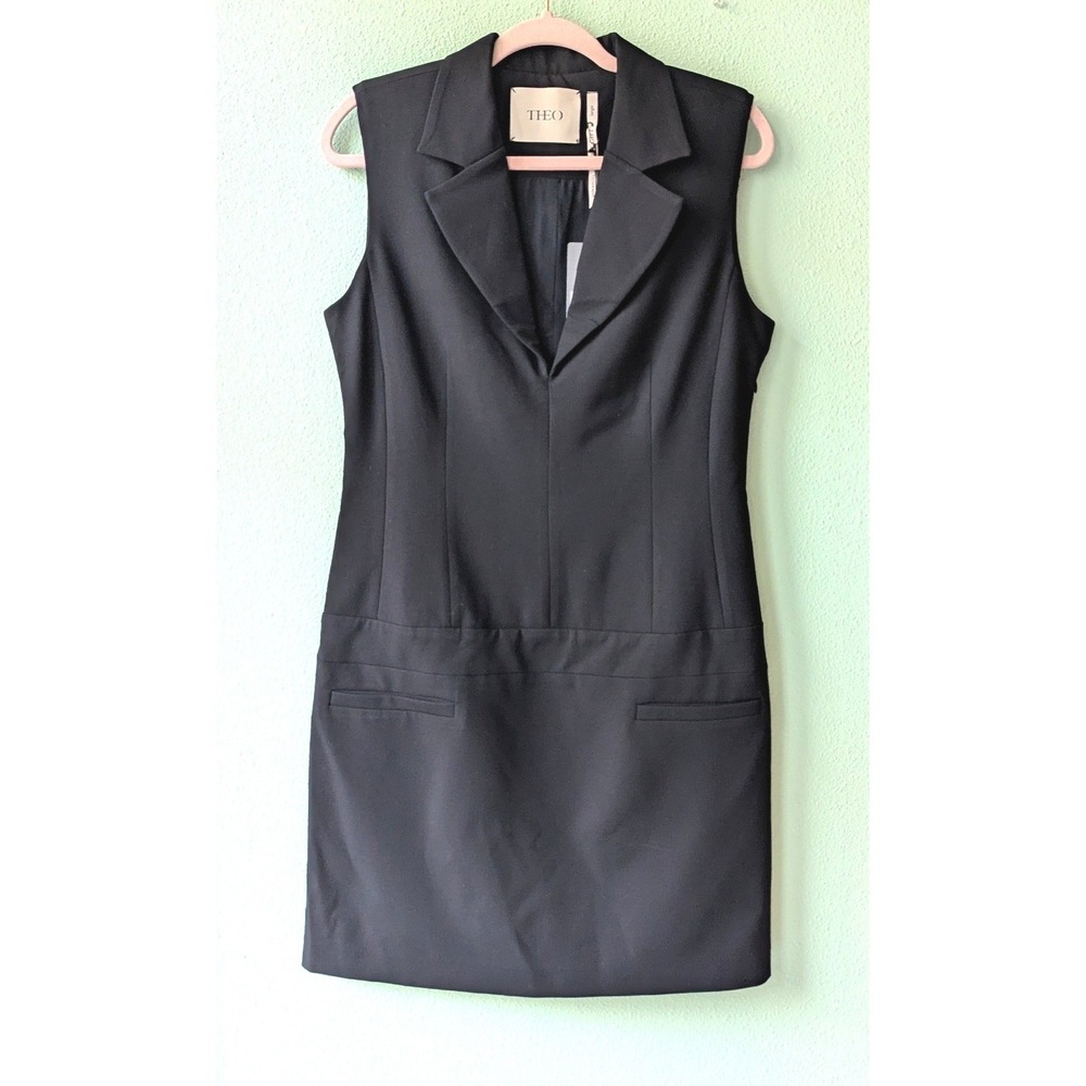 Theo the Label Selena Mini Little Black Dress Mod Drop Waist Plunge V-Neck LBD